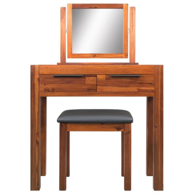 Dressing Table With Stool And Mirror Solid Acacia Wood Image 2