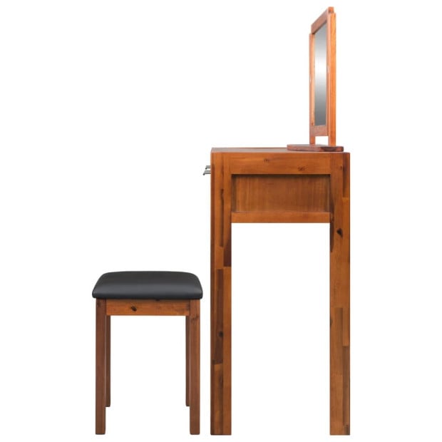 Dressing Table With Stool And Mirror Solid Acacia Wood Image 3