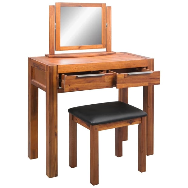 Dressing Table With Stool And Mirror Solid Acacia Wood Image 4