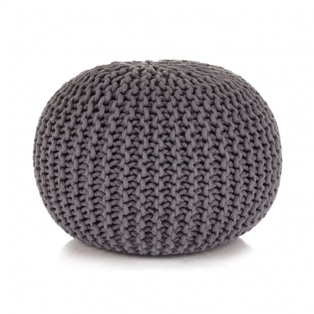 Hand-knitted Pouffe Cotton 50x35 Cm Grey