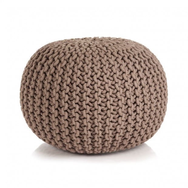 Hand-knitted Pouffe Cotton 50x35cm Brown