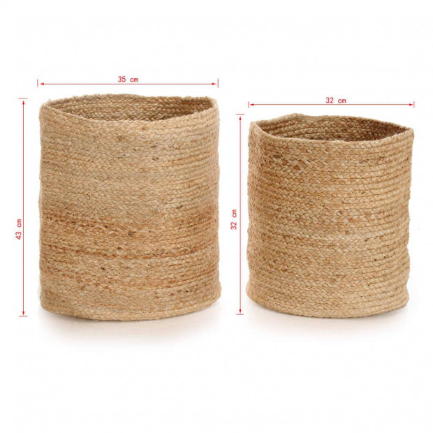 Storage Basket Set 2 Pieces Handmade Jute Natural Image 4