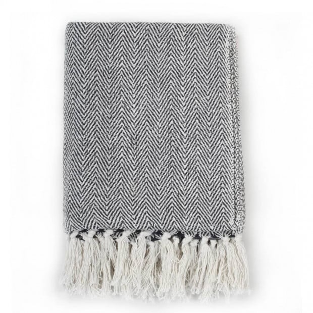 Throw Cotton Herringbone 125x150cm Navy Blue Image 4