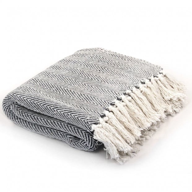 Throw Cotton Herringbone 160x210cm Navy Blue