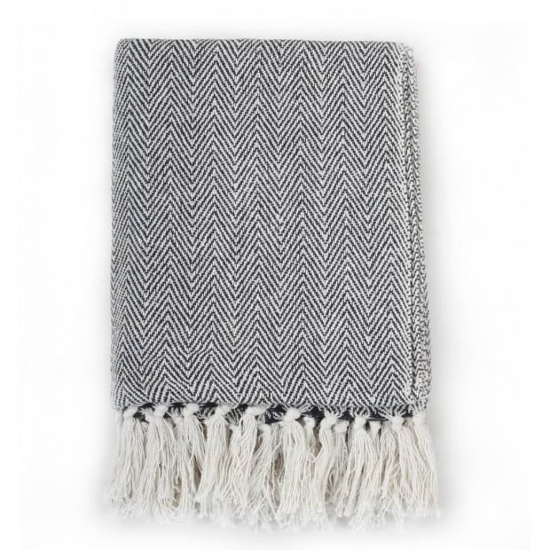 Throw Cotton Herringbone 160x210cm Navy Blue Image 4