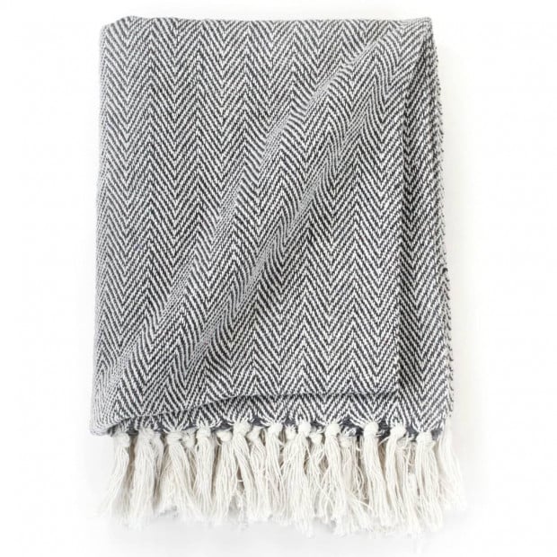 Throw Cotton Herringbone 160x210cm Navy Blue Image 5