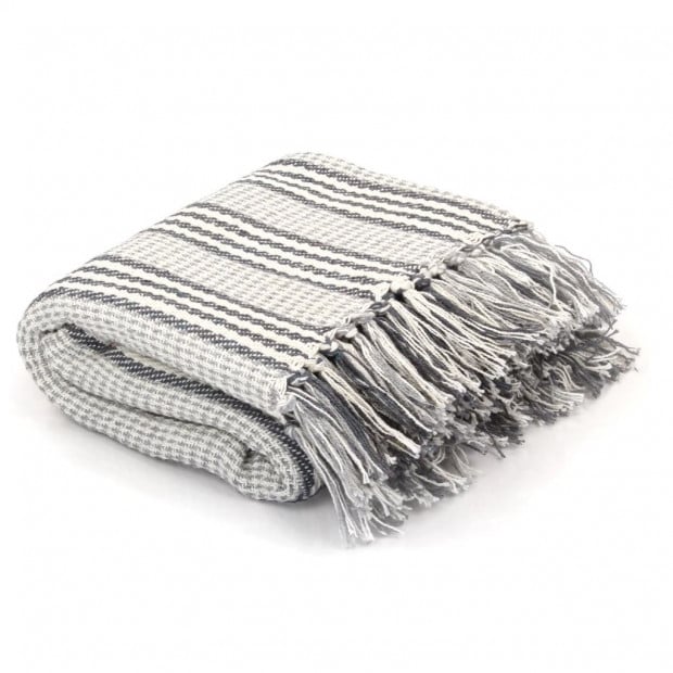 Throw Cotton Stripes 220x250cm Grey And White