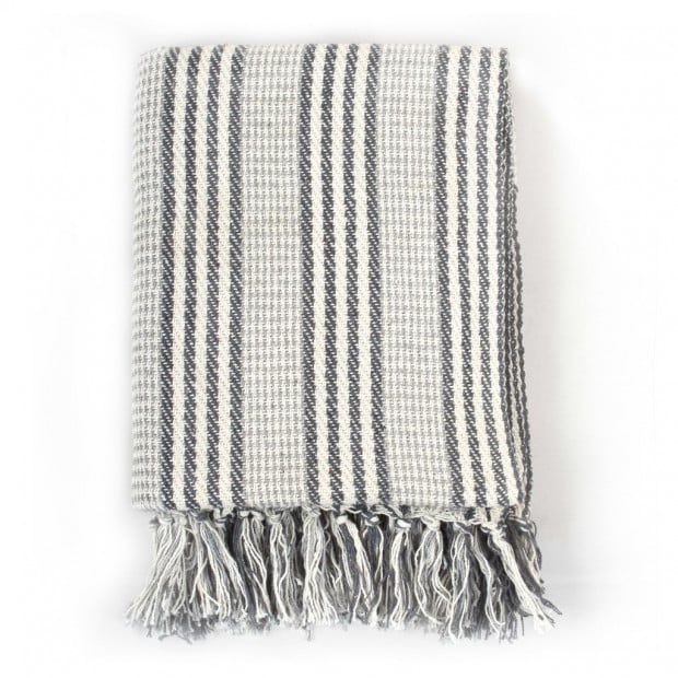 Throw Cotton Stripes 220x250cm Grey And White Image 4