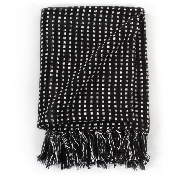 Throw Cotton Squares 160x210cm Black Image 5