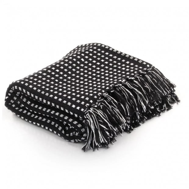 Throw Cotton Squares 220x250cm Black