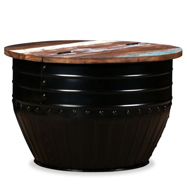 Coffee Table Solid Reclaimed Wood Black Barrel Shape Image 11