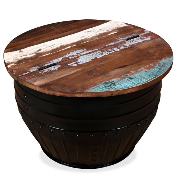 Coffee Table Solid Reclaimed Wood Black Barrel Shape Image 3