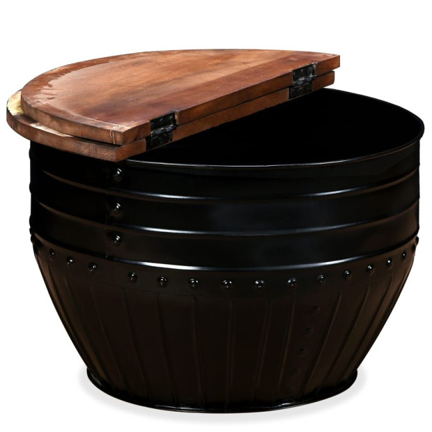 Coffee Table Solid Reclaimed Wood Black Barrel Shape Image 4