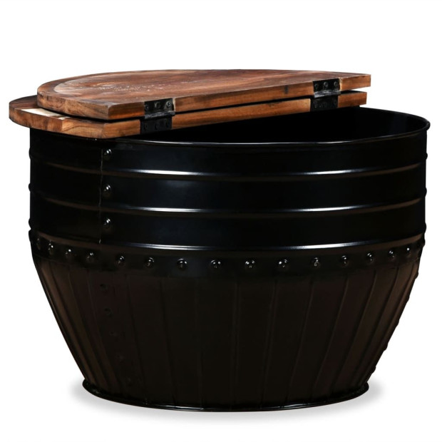 Coffee Table Solid Reclaimed Wood Black Barrel Shape Image 5
