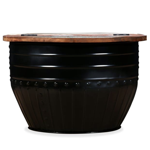 Coffee Table Solid Reclaimed Wood Black Barrel Shape Image 8