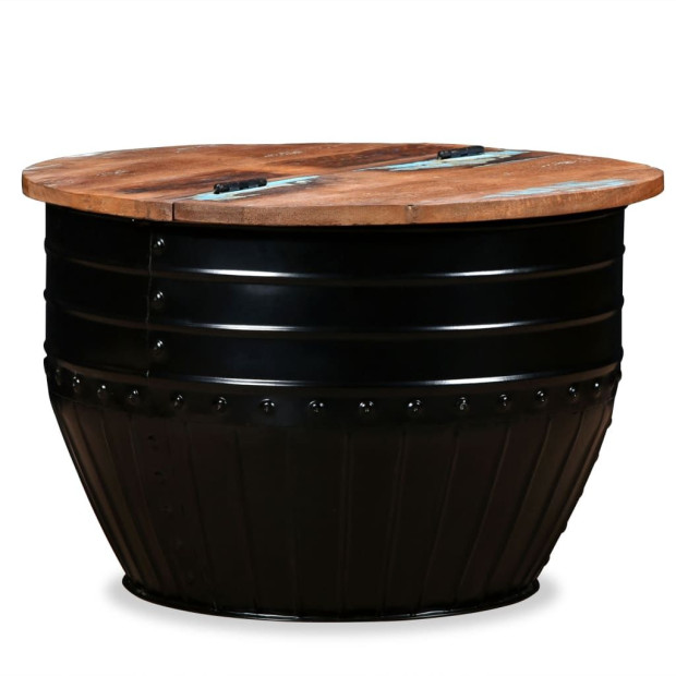 Coffee Table Solid Reclaimed Wood Black Barrel Shape Image 9