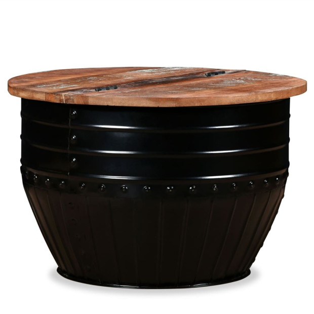 Coffee Table Solid Reclaimed Wood Black Barrel Shape Image 10