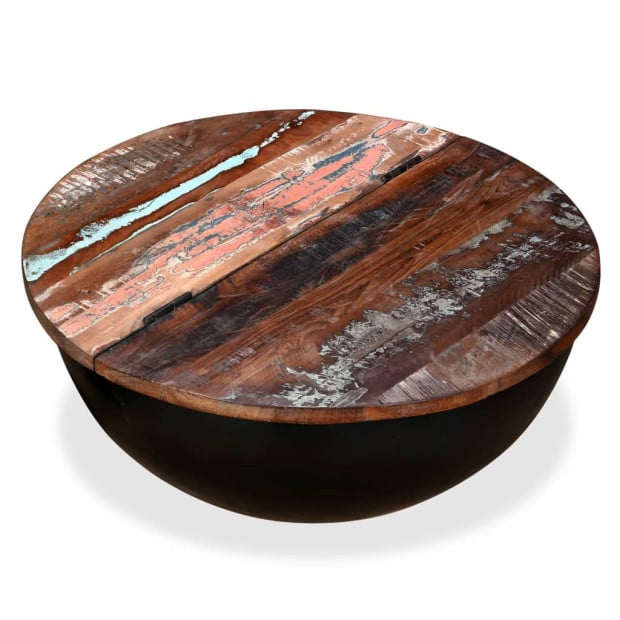 Coffee Table Solid Reclaimed Wood Black Bowl Shape Image 2