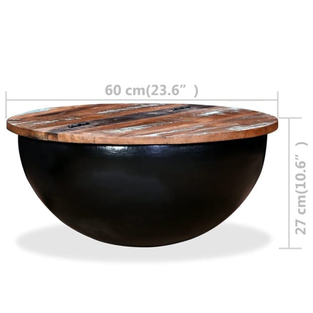 Coffee Table Solid Reclaimed Wood Black Bowl Shape Image 11