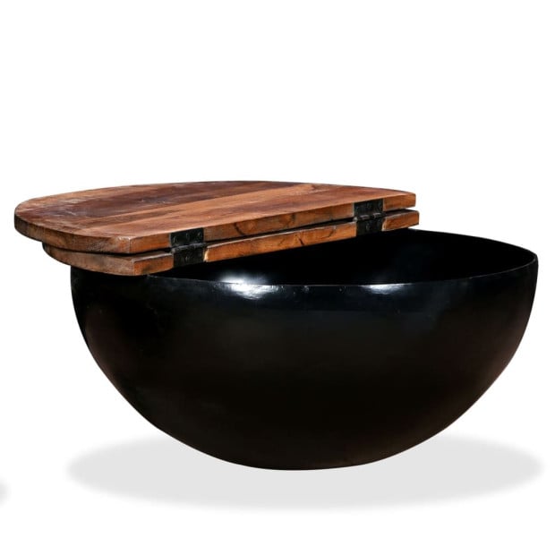 Coffee Table Solid Reclaimed Wood Black Bowl Shape Image 4