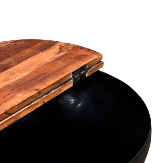 Coffee Table Solid Reclaimed Wood Black Bowl Shape Image 5