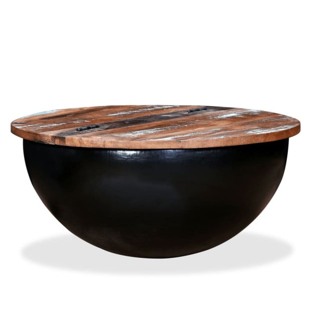 Coffee Table Solid Reclaimed Wood Black Bowl Shape Image 6