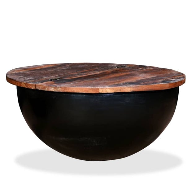 Coffee Table Solid Reclaimed Wood Black Bowl Shape Image 7