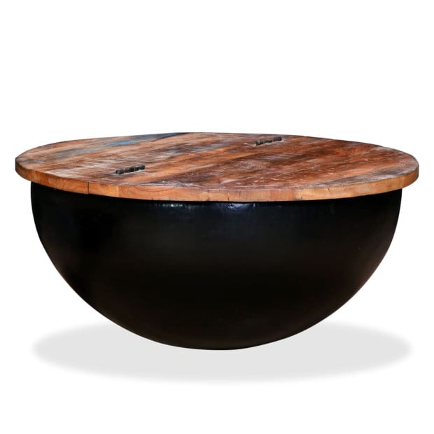Coffee Table Solid Reclaimed Wood Black Bowl Shape Image 8