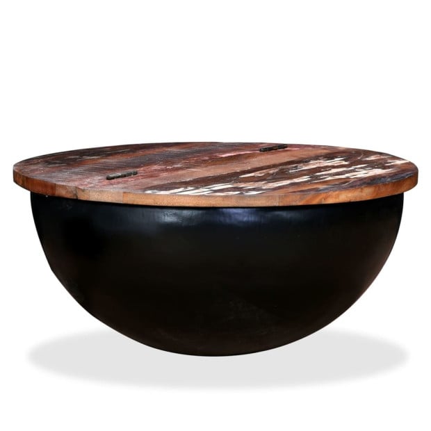 Coffee Table Solid Reclaimed Wood Black Bowl Shape Image 9