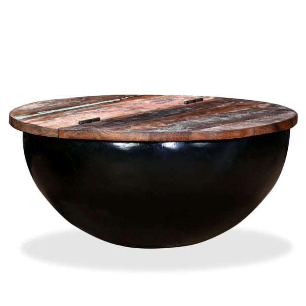 Coffee Table Solid Reclaimed Wood Black Bowl Shape Image 10