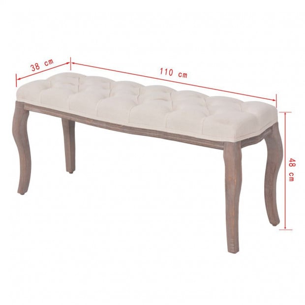 Bench Linen Solid Wood 110x38x48 Cm Cream White Image 6