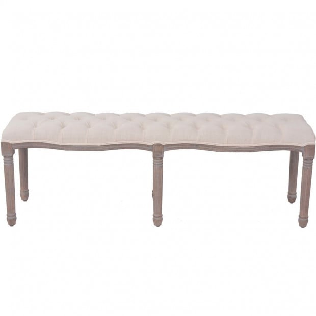 Bench Linen Solid Wood 150x40x48 Cm Cream White Image 3