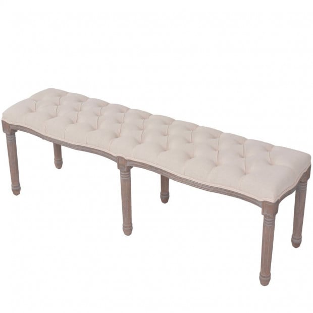 Bench Linen Solid Wood 150x40x48 Cm Cream White Image 4