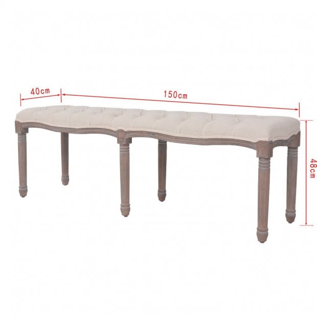 Bench Linen Solid Wood 150x40x48 Cm Cream White Image 7