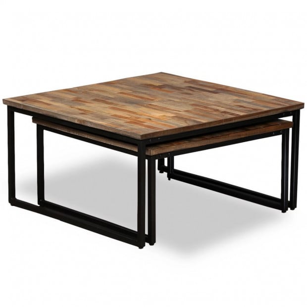 2 Piece Nesting Coffee Table Set Solid Reclaimed Teak Image 4
