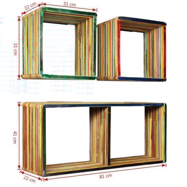 Wall Shelf Set 3 Pcs Multicolour Solid Reclaimed Teak Image 11