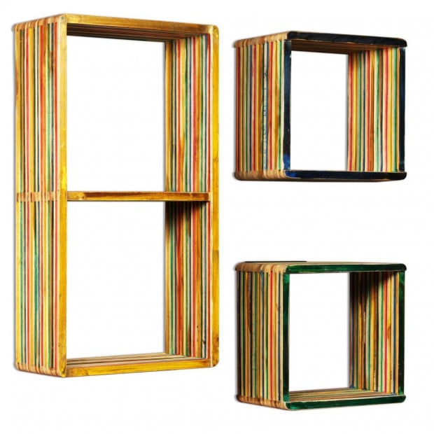 Wall Shelf Set 3 Pcs Multicolour Solid Reclaimed Teak Image 3