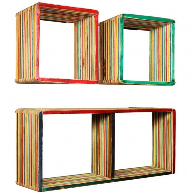 Wall Shelf Set 3 Pcs Multicolour Solid Reclaimed Teak Image 7