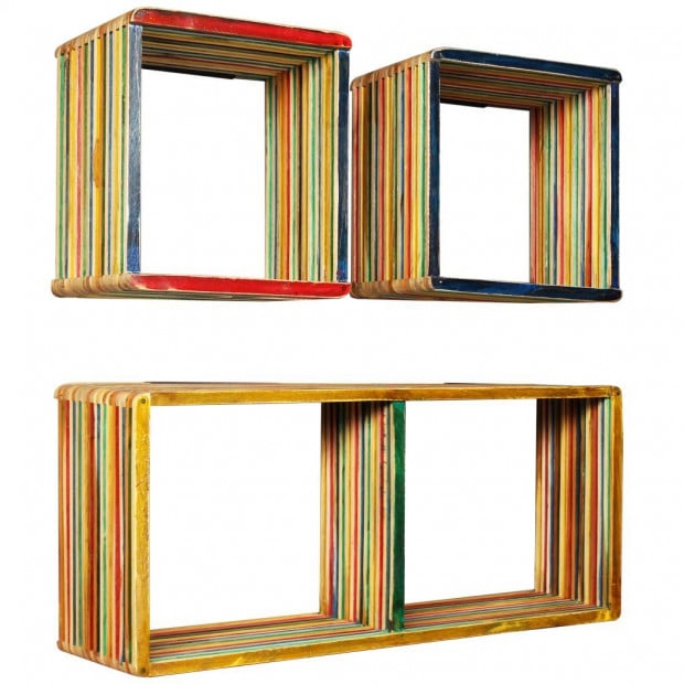 Wall Shelf Set 3 Pcs Multicolour Solid Reclaimed Teak Image 8