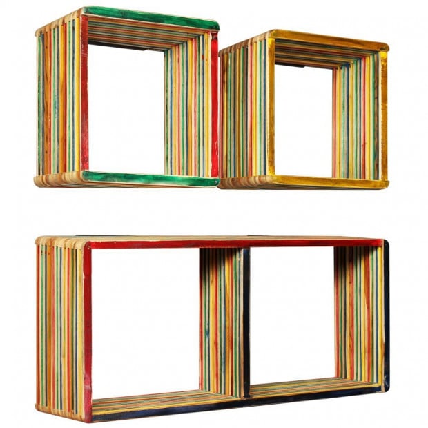 Wall Shelf Set 3 Pcs Multicolour Solid Reclaimed Teak Image 9