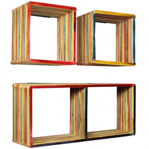 Wall Shelf Set 3 Pcs Multicolour Solid Reclaimed Teak Image 10
