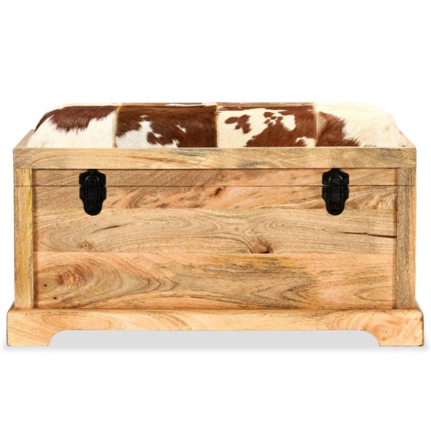 Storage Bench Genuine Leather And Solid Mango Wood 80x44x44 Cm Image 5