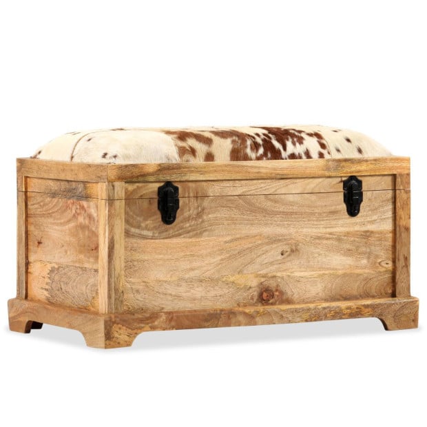 Storage Bench Genuine Leather And Solid Mango Wood 80x44x44 Cm Image 9
