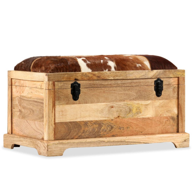 Storage Bench Genuine Leather And Solid Mango Wood 80x44x44 Cm Image 10