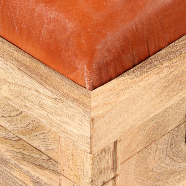 Storage Bench Genuine Leather And Solid Mango Wood 80x44x44 Cm Image 2