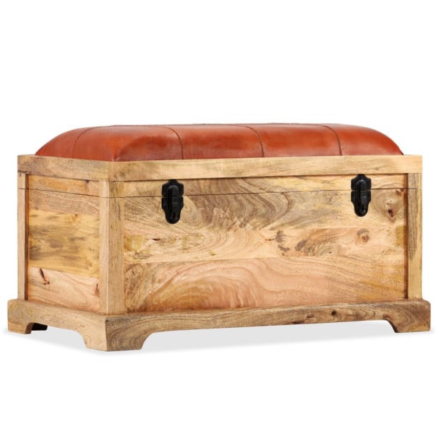 Storage Bench Genuine Leather And Solid Mango Wood 80x44x44 Cm Image 11