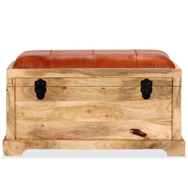 Storage Bench Genuine Leather And Solid Mango Wood 80x44x44 Cm Image 5