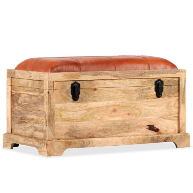 Storage Bench Genuine Leather And Solid Mango Wood 80x44x44 Cm Image 9