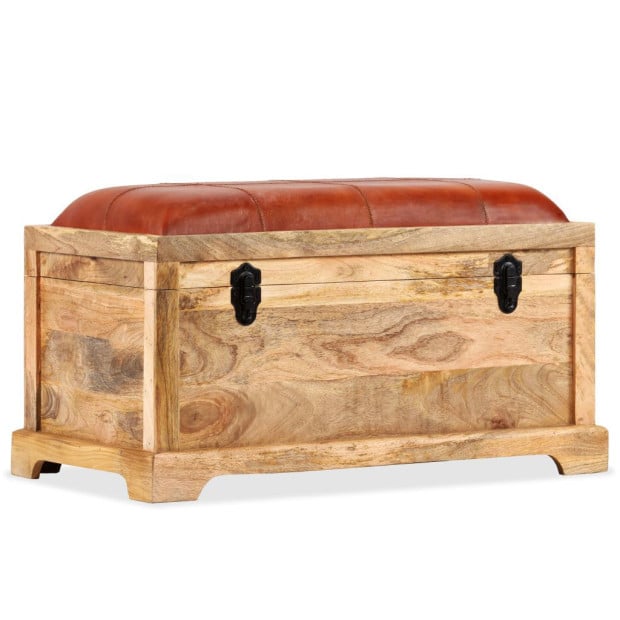 Storage Bench Genuine Leather And Solid Mango Wood 80x44x44 Cm Image 10