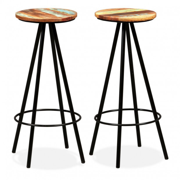 Bar Stools 2 Pcs Solid Reclaimed Wood And Steel